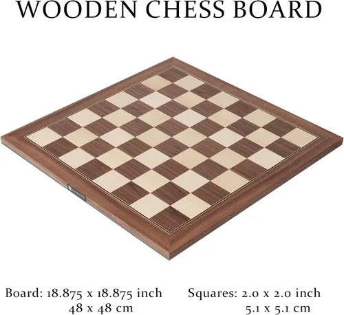 Miniatura 3 de A&A Tablero de ajedrez profesional de madera de 18.875 pulgadas, con incrustaciones de nogal y arce, cuadrados de 2.0 pulgadas sin notación Nuez