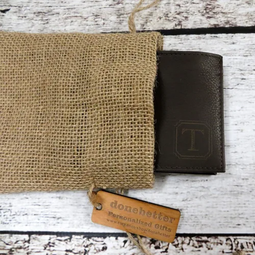 Miniatura 2 de Cartera personalizada de cuero marrón genuino de dos pliegues marrón