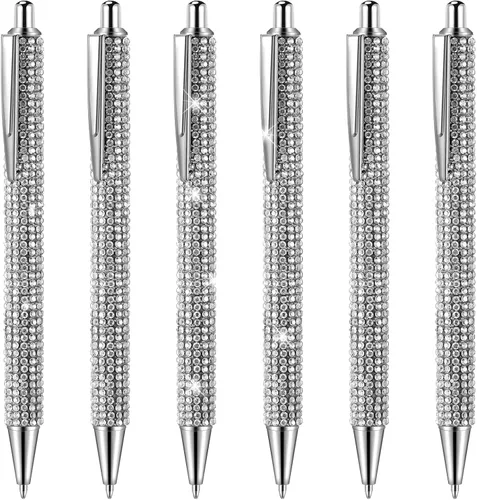 Miniatura 8 de Jeyiour 6 Bolígrafos Bling Lindos de Diamante con Rinstones de Boda, Bolígrafos Metálicos Retráctiles de Cristal Brillantes para Mujeres, Bolígrafo