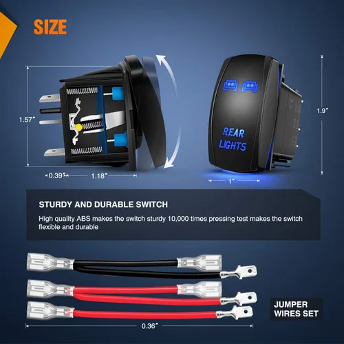 Miniatura 2 de Nilight NI-RS05 Interruptor basculante de barra de luz LED de 5 pines con láser, luces traseras, 20 A/12 V, 10 A/24 V, juego de cables de puente, 2