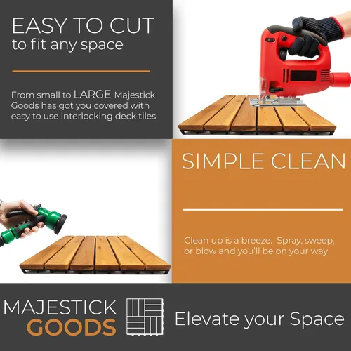 Miniatura 7 de Majestick Goods Azulejos de plataforma de listones largos entrelazados, azulejos de madera de acacia entrelazados, fácil instalación para suelos
