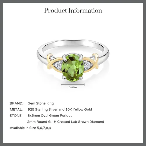 Miniatura 107 de Anillo de compromiso de oro amarillo de 10 quilates y plata 925 con piedra natal y diamantes cultivados en laboratorio para mujer, ovalado de 0.315