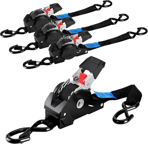 TLGREEN Correas de trinquete retráctiles, color negro, paquete de 4, 1 pulgada x 10 pies 1650 libras, resistencia a la rotura, correas de amarre