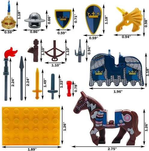 Miniatura 5 de Miutrue Accesorios de armas medievales, juguete de bloques de caballeros con figuras (10 juegos de armas y 4 juegos de caballos y 10 figuras)