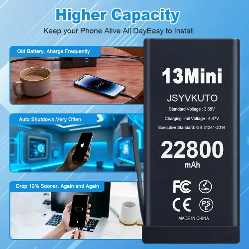 Miniatura 3 de Batería de 22800 mAh para iPhone 13 Mini, nueva batería de repuesto de 0 ciclos mejorada de mayor capacidad para iPhone 13 Mini con juego completo