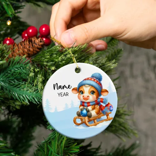 Miniatura 4 de Adornos de Navidad personalizados de vaca para niños, adornos personalizados de la primera Navidad del bebé de vaca para recién nacido, adorno