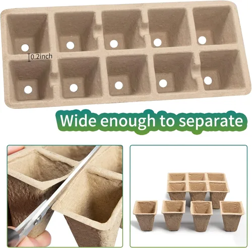 Miniatura 3 de Bandejas de inicio de plántulas de 200 celdas con agujeros de drenaje, 20 macetas de turba biodegradables, kit de inicio de plántulas, bandejas