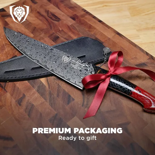Miniatura 7 de Dalstrong Cuchillo de chef de 8 pulgadas - Serie Scorpion - Acero V12 Ultra™ japonés exclusivo - Damasco negro - Mango de resina negra y roja