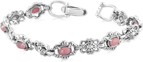 Miniatura 44 de American West Jewelry Pulsera de plata de ley con piedras preciosas de eslabones de concha, tallas pequeñas a grandes