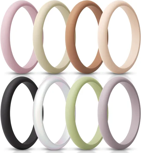 Miniatura 29 de ThunderFit - Realzadores de anillos de silicona delgados y apilables para mujer, alianzas de boda de silicona, 2.5 mm de ancho y 2 mm de grosor