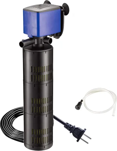 Bomba sumergible con filtro interno de 475 GPH - Bomba de tanque de peces de acuario 3 en 1 con oxigenación, filtración y ciclismo de agua, Azul; 1