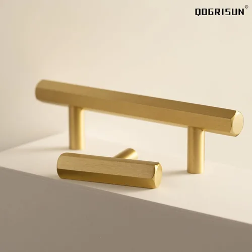 Miniatura 5 de QOGRISUN Paquete de 5 perillas de latón macizo para cajones hexagonales, manijas de un solo agujero, adecuadas para herrajes de cocina, baño, cómoda