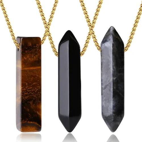 XIANNVXI 4 collares de cadena chapados en oro de 14 quilates con piedra de cristal para hombres y mujeres, amatista, obsidiana, ojo de tigre,