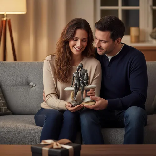 Miniatura 7 de Lescafita Figurillas Románticas de Pareja Escultura – Escultura Abstracta de Pareja en Banco de Piedra, Estatua de Decoración Moderna para el Hogar