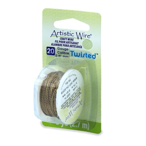 Miniatura 20 de Artistic Wire, Alambre de cobre de color resistente al deslustre calibre 20 / 0.032 in, torsión redonda, color latón antiguo, 8 yd / 24.0 ft