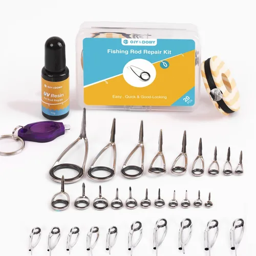 OJYDOIIIY Kit completo de reparación de ojales de caña de pescar, kit de repuesto de ojos de caña de pescar de emergencia de fijación rápida con