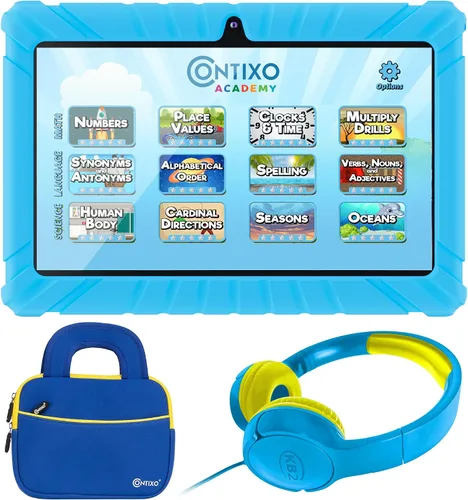 Contixo Paquete de tabletas para niños de 7 pulgadas, con auriculares, bolsa y tableta para niños, 32 GB, Android 11, controles parentales, cámara