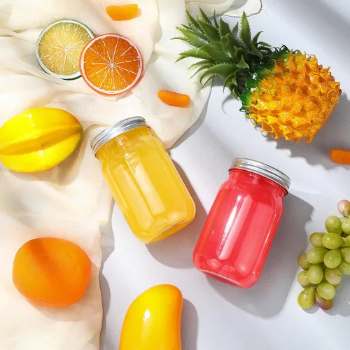 Miniatura 5 de Gerrii 24 tarros de plástico transparente de 16 onzas con tapas, vasos de cóctel rellenables, envases de avena vacíos durante la noche, recipientes