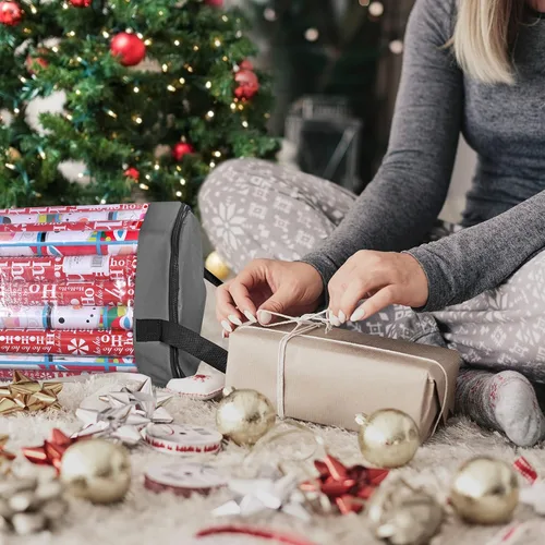 Miniatura 7 de Bolsa de almacenamiento de papel de regalo, organizador de papel de regalo debajo de la cama para almacenar múltiples rollos de papel de regalo, Gris
