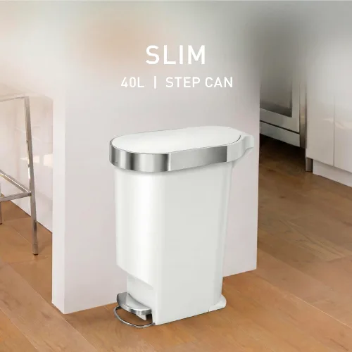 Miniatura 2 de simplehuman Slim Step - Bote de basura de cocina de 40 litros/10.6 galones, borde con revestimiento de acero inoxidable, pedal de 150,000 pasos, Gris