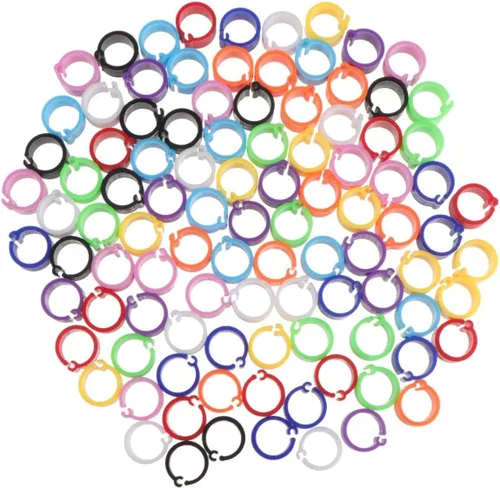 Balacoo 100 bandas coloridas para patas de paloma, anillos de identificación de plástico para pájaros, anillo de pie de pájaro con broche abierto