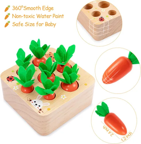 Miniatura 4 de Montessori Toys - Juguetes de Pascua para bebés de 1 a 3 años de edad, juguetes educativos de zanahoria de madera, rompecabezas de clasificación