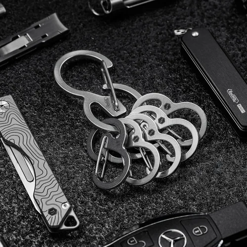 Miniatura 7 de KeyUnity Mosquetón de acero inoxidable, mini clips, llavero organizador para llaves, linterna, cuchillo plegable y silbatos