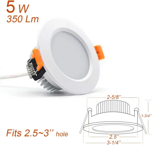 Miniatura 2 de Iluminación empotrable LED regulable de 2.5 pulgadas, lámpara descendente de 5 W, blanco cálido de 3000 K, CRI 80 con controlador LED, como lámpara