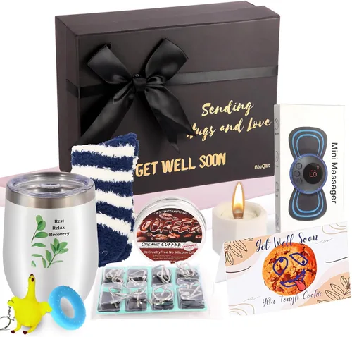 Regalos para hombres y mujeres, paquete de cestas de regalo BluQbt Care para recuperación de cirugía de quimioterapia para amigos enfermos, muestra