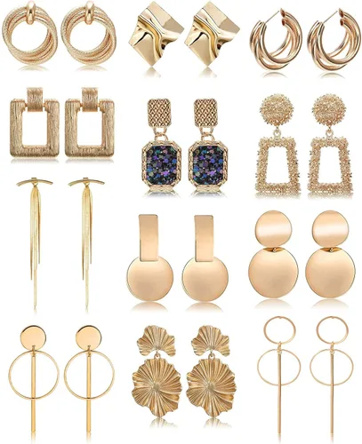 Miniatura 3 de FIFATA 30 pares de aretes de ratán para mujeres y niñas, aretes de aro dorados divertidos de acrílico, aretes colgantes de resina de moda