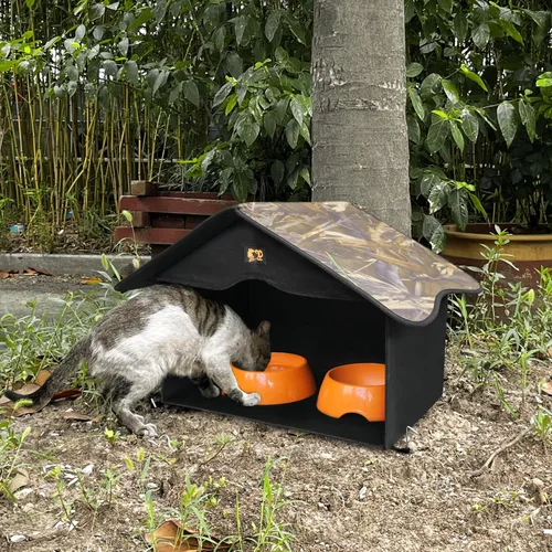 Miniatura 7 de Casa para Gatos al Aire Libre, Refugio Impermeable para Mascotas/Comedor, para Gatos Salvajes/Comunitarios (Camo1)