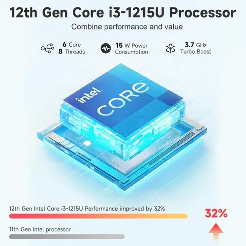Miniatura 2 de NIMO Laptop portátil FHD IPS de 15.6", Intel Core i3-1215U (hasta 4.4 GHz, Beat R5 7520U), 8 GB de RAM 128 GB SSD Computadora de trabajo, KB
