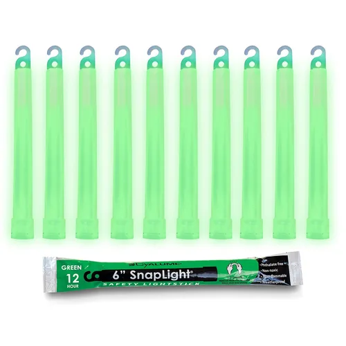 Cyalume Glow Sticks - Barra de luz de grado militar, verde prémium de 6 pulgadas SnapLight de emergencia química con 12 horas de duración, paquete