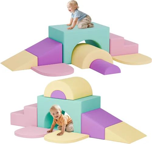 Miniatura 8 de MU Juguetes de Escalada Suaves para Niños Pequeños, Bloques de Escalada de Espuma Suave para Bebés de 7 Piezas, Juego de Actividades de Gimnasio