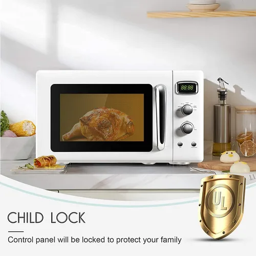 Miniatura 4 de Moccha - Horno microondas grande de 0.9 pies cúbicos, microondas retro de 900 vatios con bloqueo de seguridad para niños, función de descongelación