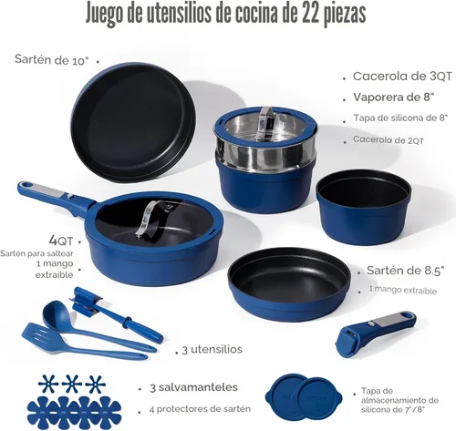 Miniatura 2 de CAROTE Juego de 21 piezas de ollas y sartenes antiadherentes, juego de utensilios de cocina antiadherentes, ollas y sartenes aptas