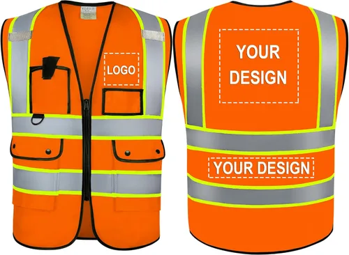 Miniatura 31 de BeautyWill Chalecos de seguridad con logotipo personalizado, chaleco reflectante clase 2 ANSI con bolsillos cremallera alta visibilidad construcción