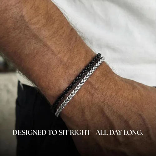 Miniatura 5 de Galis Pulsera Dvir para hombre, acero inoxidable para hombres, pulseras de cadena de cuerda que no se deslustra, regalo de cumpleaños elegante