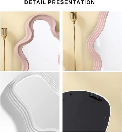 Miniatura 4 de Mokoze Espejo de pared asimétrico, acento decorativo irregular para dormitorio, entrada, sala de estar, decoración estética blanca para montaje