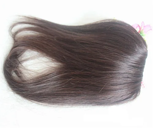 Miniatura 3 de 2 clips en la parte superior de cabello humano con cierre de peluca para cabello fino de 10 pulgadas para mujer (marrón oscuro)
