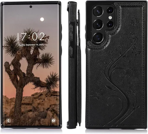 Miniatura 4 de Asuwish Funda para Samsung Galaxy S22 Ultra con protector de pantalla de vidrio templado, funda de cuero con soporte para tarjetas, doble cierre