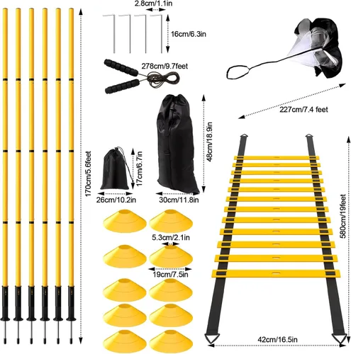 Miniatura 2 de Juego de 24 piezas de equipo de entrenamiento de agilidad de fútbol, bastones de agilidad, escalera, más para un montaje rápido y fácil Amarillo