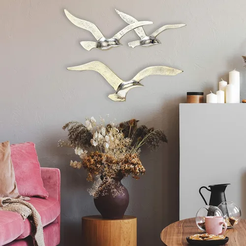 Miniatura 6 de WHW Whole House Worlds Americana Flying Birds - Arte de pared de metal, hecho a mano, fundido de aluminio plateado fino, bajorrelieve, 15.25