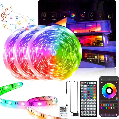 Miniatura 6 de GANZQH Luces LED para dormitorio de 200 pies (2 x 100 pies), tira de luces LED RGB que cambian de color con sincronización de música, control remoto