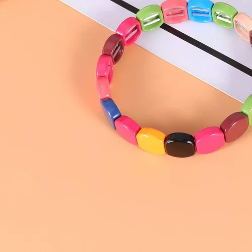 Miniatura 6 de Exceart Pulseras para mujer, pulseras de azulejos esmaltados, pulseras de cuentas de Tila de arco iris, pulseras elásticas apilables para hombres