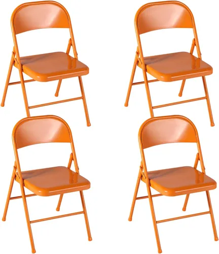 Miniatura 9 de VECELO Paquete de 8 sillas plegables con marco de metal, asiento de acero con triple soporte para oficina en casa, ahorro de espacio sin montaje