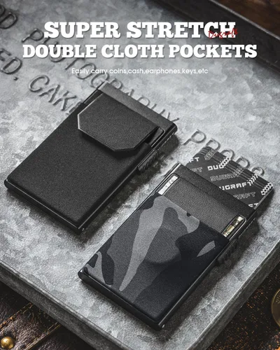 Miniatura 32 de DUGRAFT Tarjetero para tarjetas de crédito con bolsillo para dinero, minimalista, delgado, de aluminio, de metal, para hombres, con bloqueo RFID
