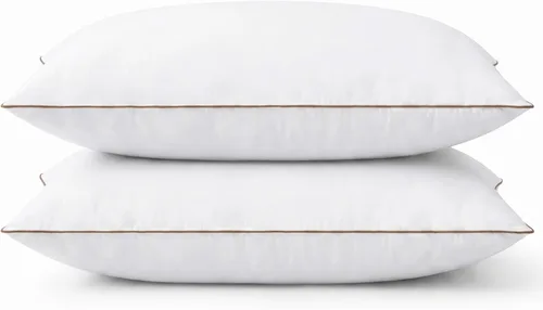 puredown Almohadas de plumas de ganso y plumón, almohadas de lujo premium con funda 100% algodón, paquete de 2, tamaño estándar, 20 x 26 pulgadas
