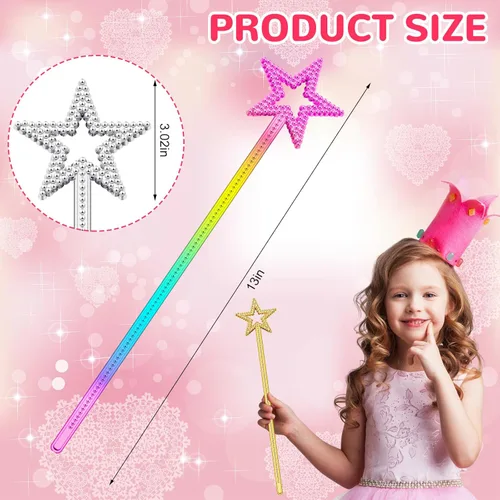 Miniatura 2 de Meanplan 36 varitas de hadas de 13 pulgadas, varitas de princesa con estrella mágica, palitos de bruja de ángel, accesorios de disfraz para mujeres