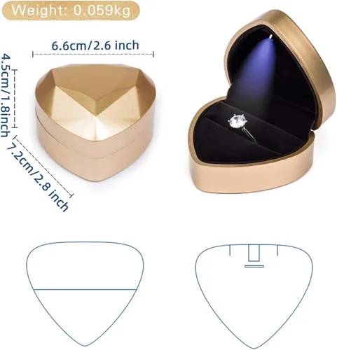 Miniatura 6 de iSuperb Caja de anillo en forma de corazón, cajas de anillo de compromiso con luz LED, caja de regalo para propuesta, boda, día de San Valentín